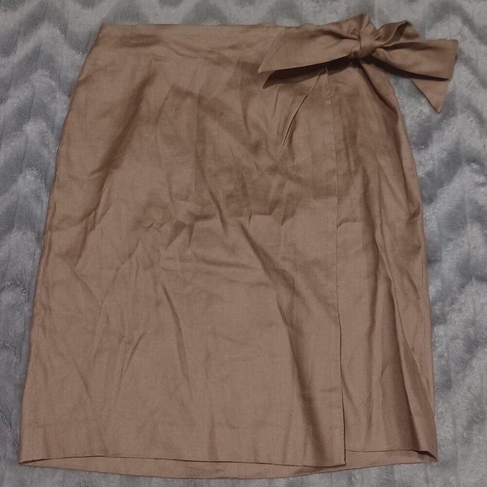 White House Black Market Womens Size 4 Brown Linen Blend True Wrap Pencil Skirt
